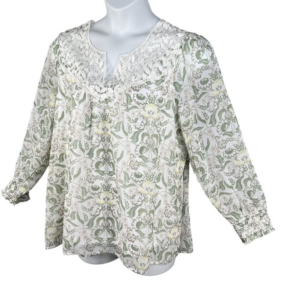 Rose Beverly NWT Womens XL Chiffon Lace Yoke Floral Lined Blouse Smocked Cuffs - Picture 7 of 15